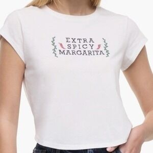 NEW Wildfox Extra Spicy Lina Embroidered Tee White Medium Fits like Small